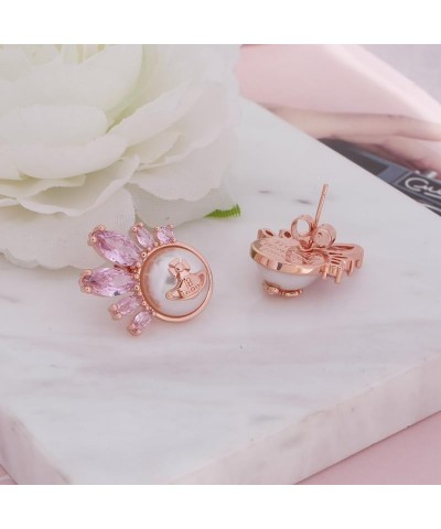 Marquise Saturn Earrings for Women Pearl Saturn Ear Studs for Girls Punk Style Earrings Pink $14.00 Earrings