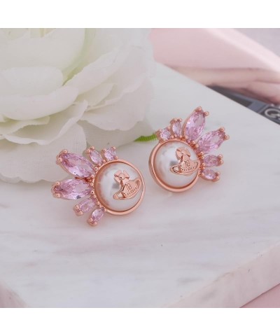 Marquise Saturn Earrings for Women Pearl Saturn Ear Studs for Girls Punk Style Earrings Pink $14.00 Earrings