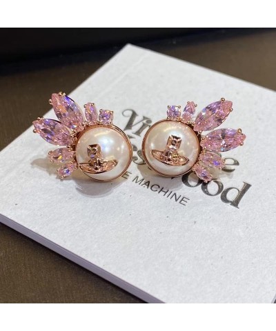 Marquise Saturn Earrings for Women Pearl Saturn Ear Studs for Girls Punk Style Earrings Pink $14.00 Earrings