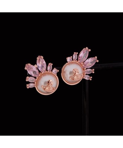 Marquise Saturn Earrings for Women Pearl Saturn Ear Studs for Girls Punk Style Earrings Pink $14.00 Earrings