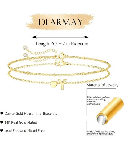 Dainty Initial Heart Gold Bracelets for Women Trendy, 14K Real Gold Letter Charm Bracelet Jewelry Cute Simple Fashion Chain B...