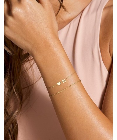 Dainty Initial Heart Gold Bracelets for Women Trendy, 14K Real Gold Letter Charm Bracelet Jewelry Cute Simple Fashion Chain B...