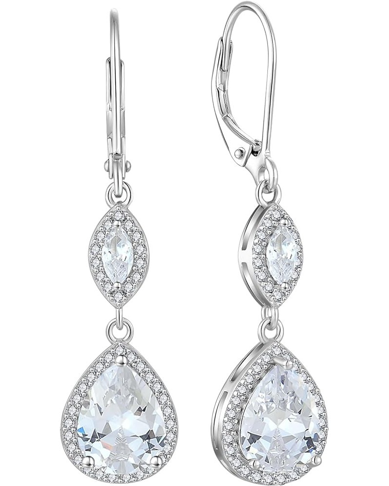 925 Sterling Silver Earrings, Teardrop Birthstones Dangle Earrings with Leverback for Women Jewelry Gifts 04-diamond-Apr $32....