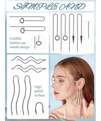 12Pairs Stainless Steel Threader Earrings for Women Chain Tassel Earrings Double Twist Wave Dangle Drop Chain Earrings Set Bl...