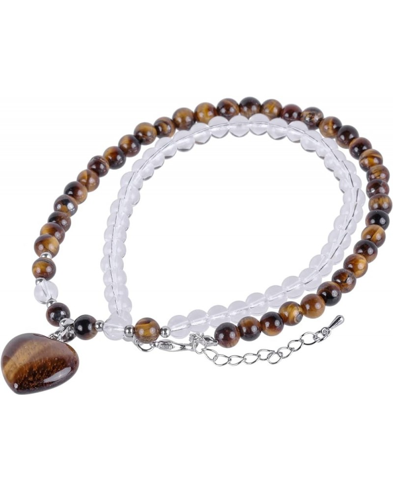 Crystal Beads Necklace with Heart Charm Pendant for Women, Carved Love Stone Necklace for Unisex Brown $15.33 Necklaces