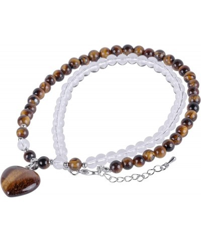 Crystal Beads Necklace with Heart Charm Pendant for Women, Carved Love Stone Necklace for Unisex Brown $15.33 Necklaces