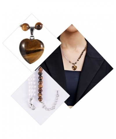 Crystal Beads Necklace with Heart Charm Pendant for Women, Carved Love Stone Necklace for Unisex Brown $15.33 Necklaces