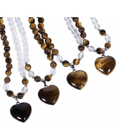 Crystal Beads Necklace with Heart Charm Pendant for Women, Carved Love Stone Necklace for Unisex Brown $15.33 Necklaces