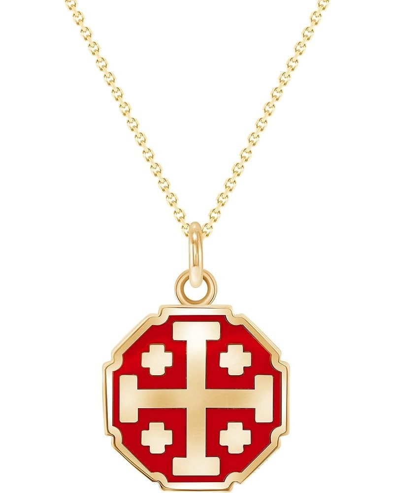 Jerusalem Cross Pendant Necklace in Solid 14k Gold, Red Enamel, Made in America Pendant Only Yellow Gold $134.00 Necklaces