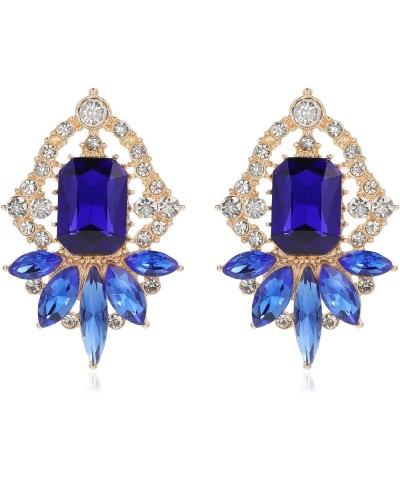 Vintage Rhinestone Drop Dangle Earrings Big Crystal Cluster Statement Earring Art Deco Costume Jewelry for Women A5-Royal Blu...