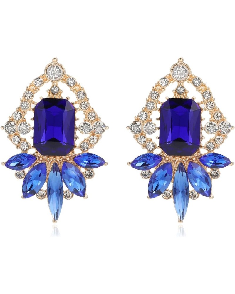 Vintage Rhinestone Drop Dangle Earrings Big Crystal Cluster Statement Earring Art Deco Costume Jewelry for Women A5-Royal Blu...