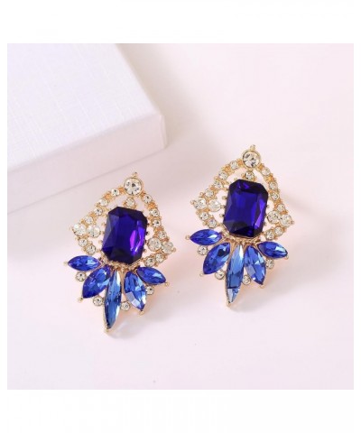 Vintage Rhinestone Drop Dangle Earrings Big Crystal Cluster Statement Earring Art Deco Costume Jewelry for Women A5-Royal Blu...