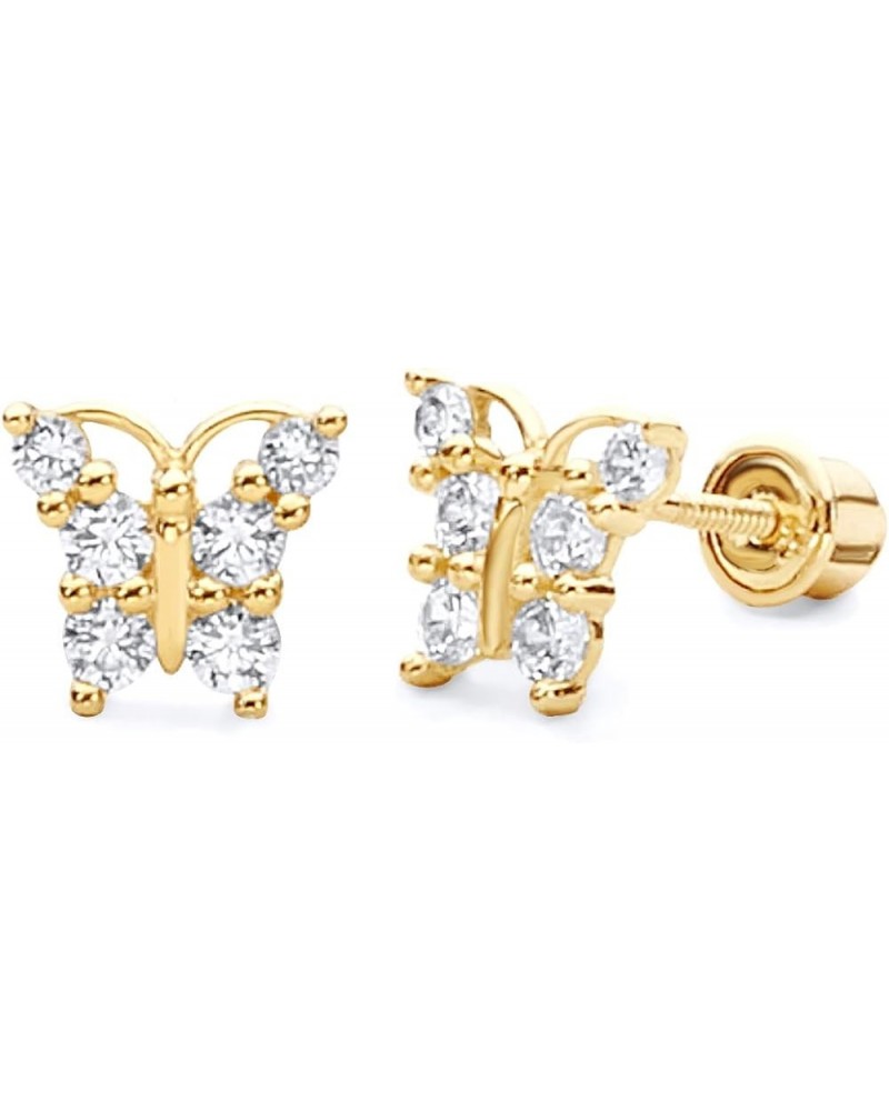 14k Yellow Gold Butterfly Stud Earrings with Screw Back - 2 Different Color Available White $32.48 Earrings