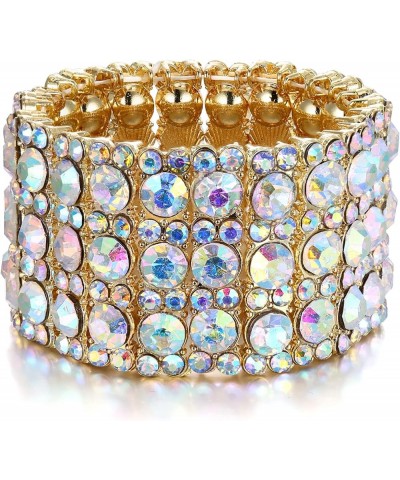 Women's Round Shaped Austrian Crystal Wedding 3 Layers Luxury Elastic Stretch Bracelet Iridescent Clear AB Gold-Tone $12.18 B...