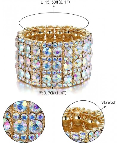 Women's Round Shaped Austrian Crystal Wedding 3 Layers Luxury Elastic Stretch Bracelet Iridescent Clear AB Gold-Tone $12.18 B...