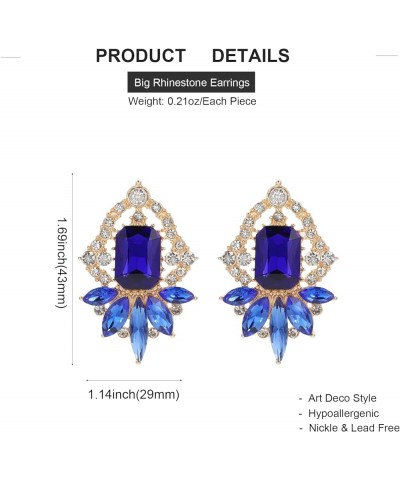 Vintage Rhinestone Drop Dangle Earrings Big Crystal Cluster Statement Earring Art Deco Costume Jewelry for Women A5-Royal Blu...