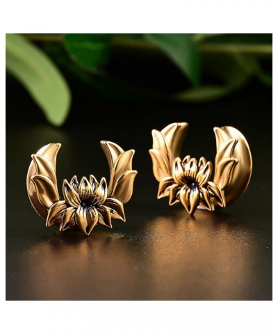 2PCS Stainless Steel Cool Lotus Saddle Tunnels Plugs Vintage Ear Gauges Piercing Expander Stretcher Body Jewelry For Women 1 ...