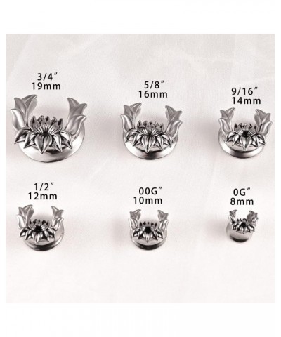 2PCS Stainless Steel Cool Lotus Saddle Tunnels Plugs Vintage Ear Gauges Piercing Expander Stretcher Body Jewelry For Women 1 ...