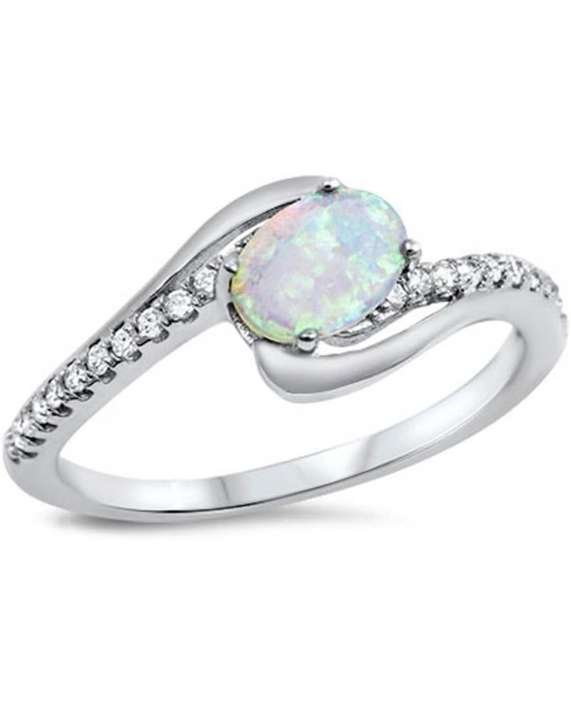 CHOOSE YOUR COLOR Sterling Silver Oval Ring White (Simulated Opal) $11.49 Rings