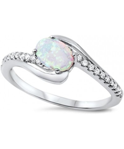 CHOOSE YOUR COLOR Sterling Silver Oval Ring White (Simulated Opal) $11.49 Rings