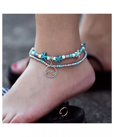 Blue Turtle Anklets for Women Girls Multilayer Beads Handmade Beach Ankle Bracelet Set Boho Foot Jewelry Wave Beaded Anklet $...