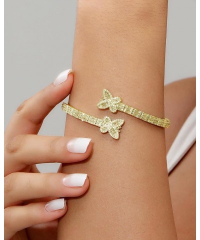 Iced Out Diamond-Studded Butterfly Cuff Bracelet for Women, Men, and Teen Girls - 14K Gold Plated Bangle with Baguette CZ Sto...