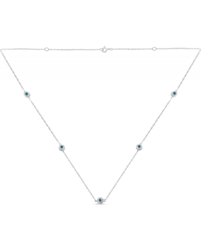 Sterling Silver Treated Blue Color Diamond Station Necklace (1/2 cttw, Blue Color, I2-I3 Clarity) $121.04 Necklaces