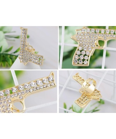 Adjustable Clear Crystal Colored Rhinestones Cutout Gun Pistol Ring Gold $8.82 Rings