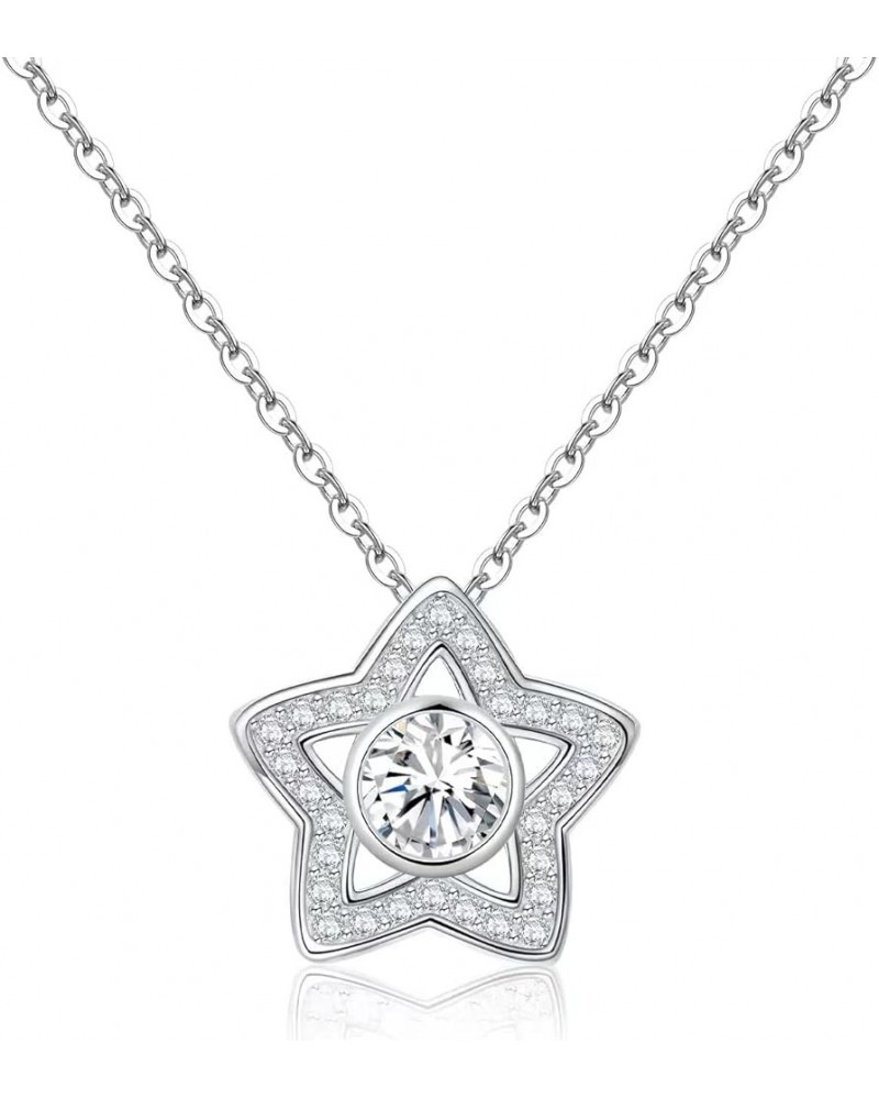 Birthstone Star Pendant Necklace 925 Sterling Silver Dainty Star Necklaces Cubic Zirconia Necklaces Birthday Gift for Girls W...