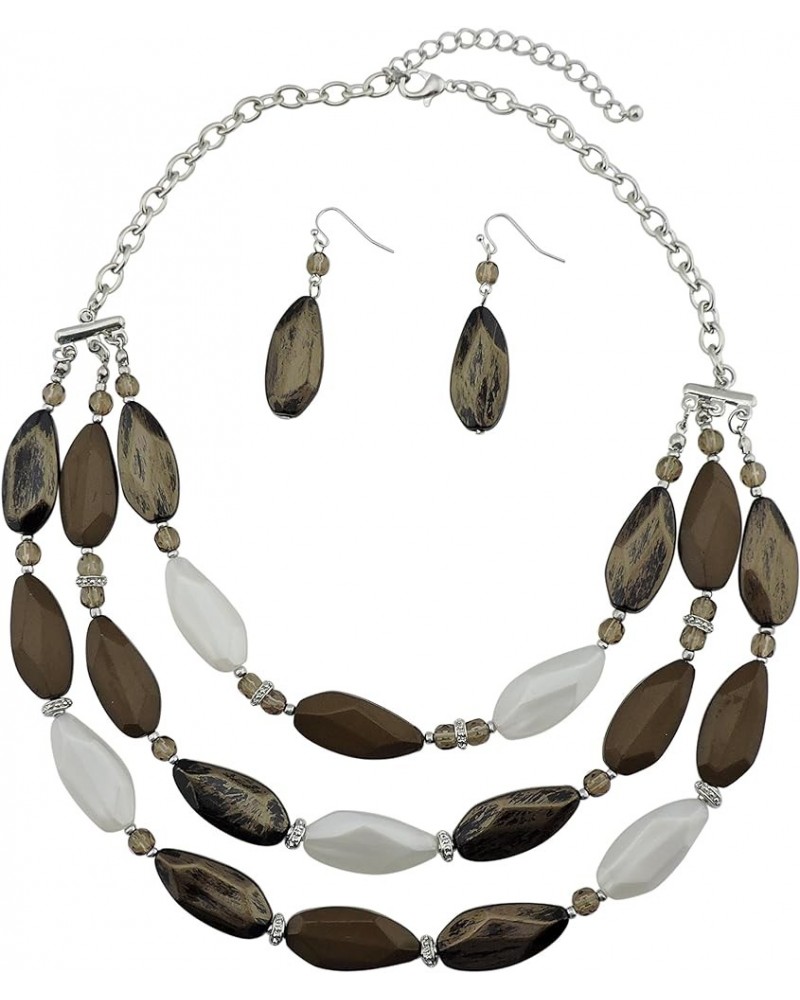 3 Layer Beads Statement Necklace Earring for Women Jewelry Set brown $11.39 Jewelry Sets