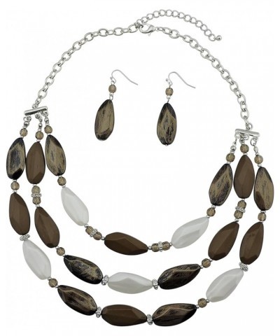 3 Layer Beads Statement Necklace Earring for Women Jewelry Set brown $11.39 Jewelry Sets