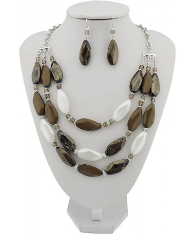 3 Layer Beads Statement Necklace Earring for Women Jewelry Set brown $11.39 Jewelry Sets