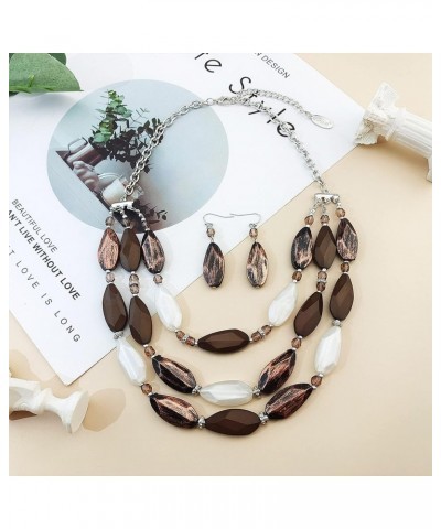 3 Layer Beads Statement Necklace Earring for Women Jewelry Set brown $11.39 Jewelry Sets