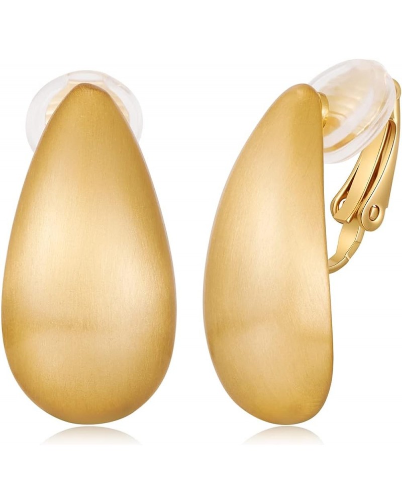 Dainty Chunky Clip On Earrings for Women Multiple Styles Gold Silver Retro Clip Earrings Brushed Gold Teardrop Clip $9.71 Ear...