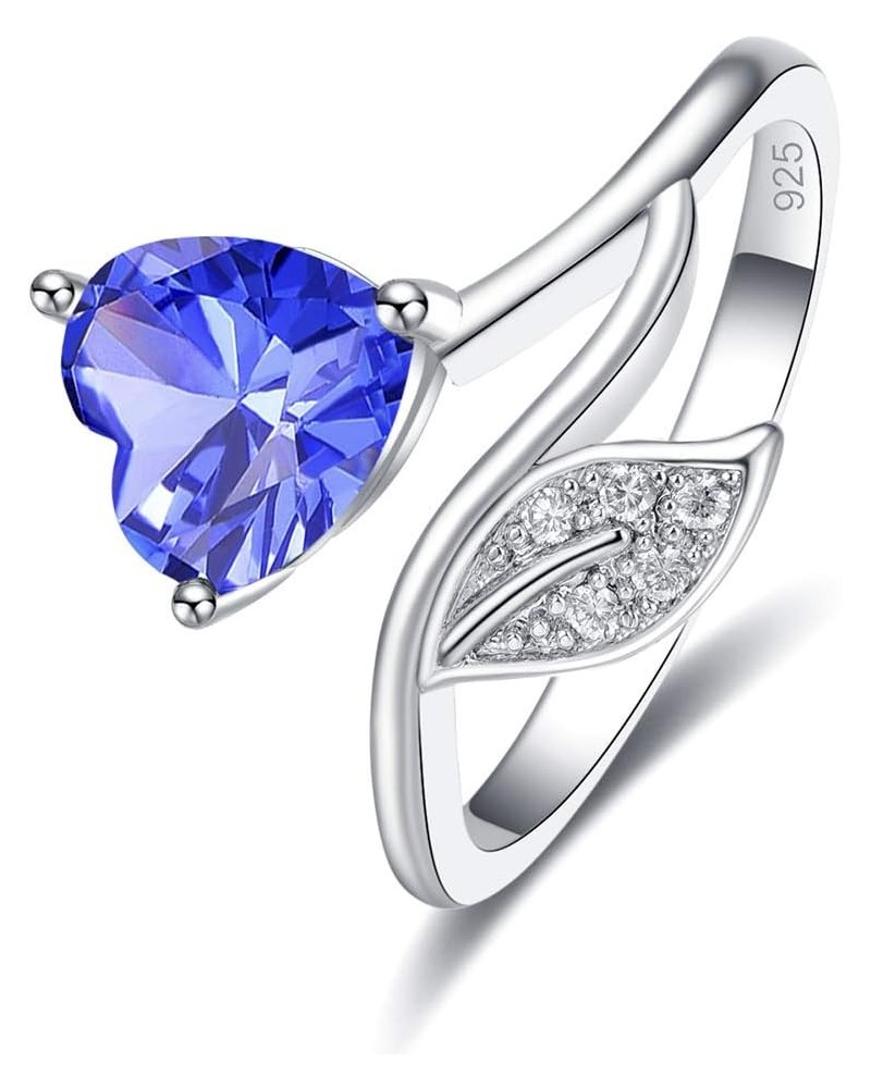 925 Sterling Silver Plated Created Tanzanite Heart Cut with Leaf Bypass Eternity Anniversary Wedding Engagement Band Ring Blu...