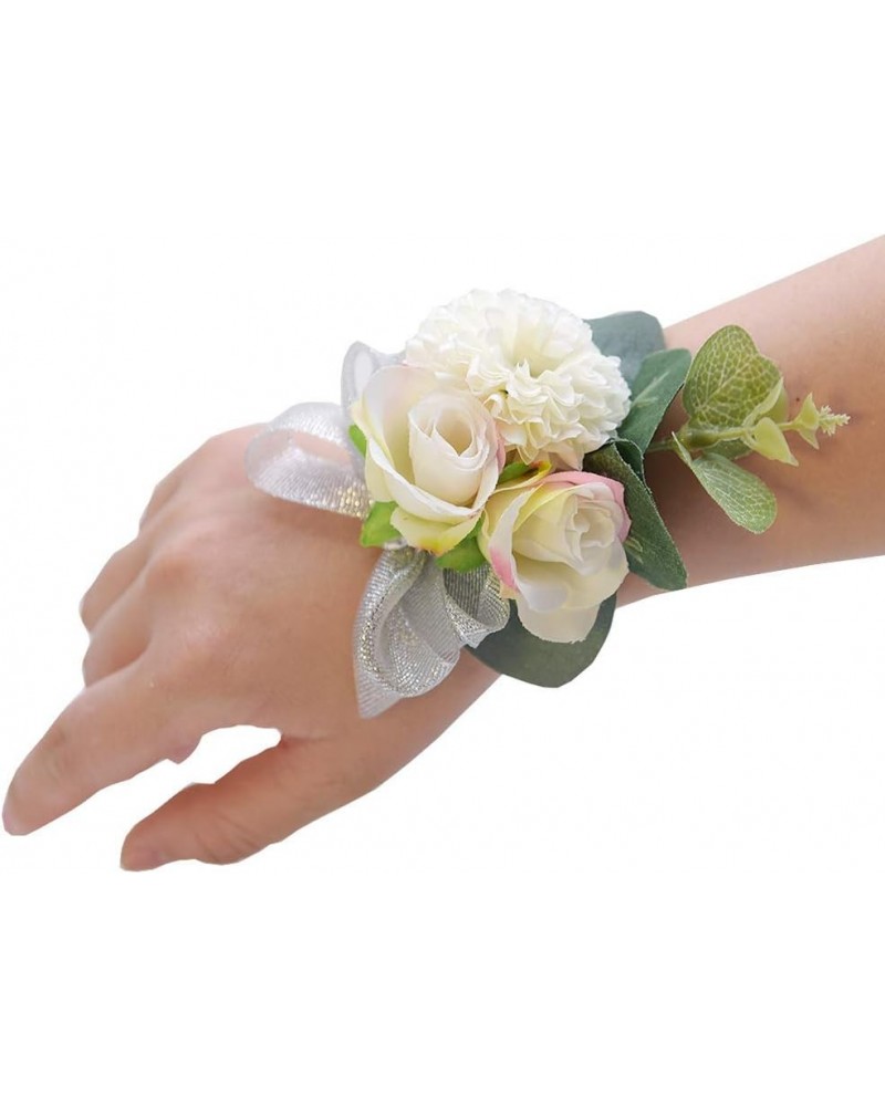 Bridal Bridesmaid Rose Wrist Corsage Bracelet Wedding Wrist Corsage Hand Flower Cream 4 Pcs $13.45 Bracelets