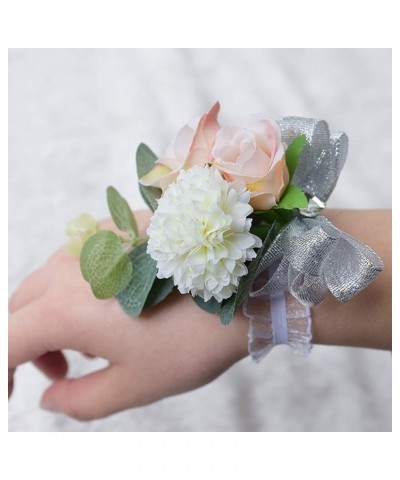 Bridal Bridesmaid Rose Wrist Corsage Bracelet Wedding Wrist Corsage Hand Flower Cream 4 Pcs $13.45 Bracelets