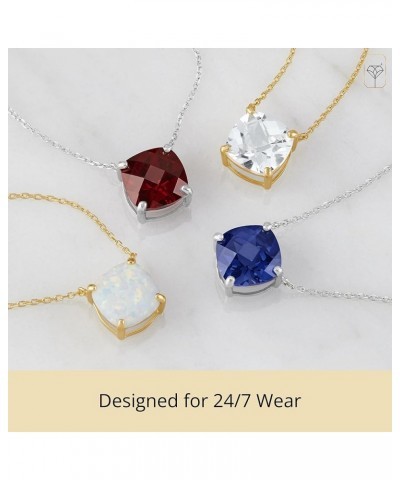 14k White or Yellow Gold Cushion Cut Gemstone Pendant Necklace for Women 8mm Solitaire Birthstone with 18 Inch Cable Chain Ge...