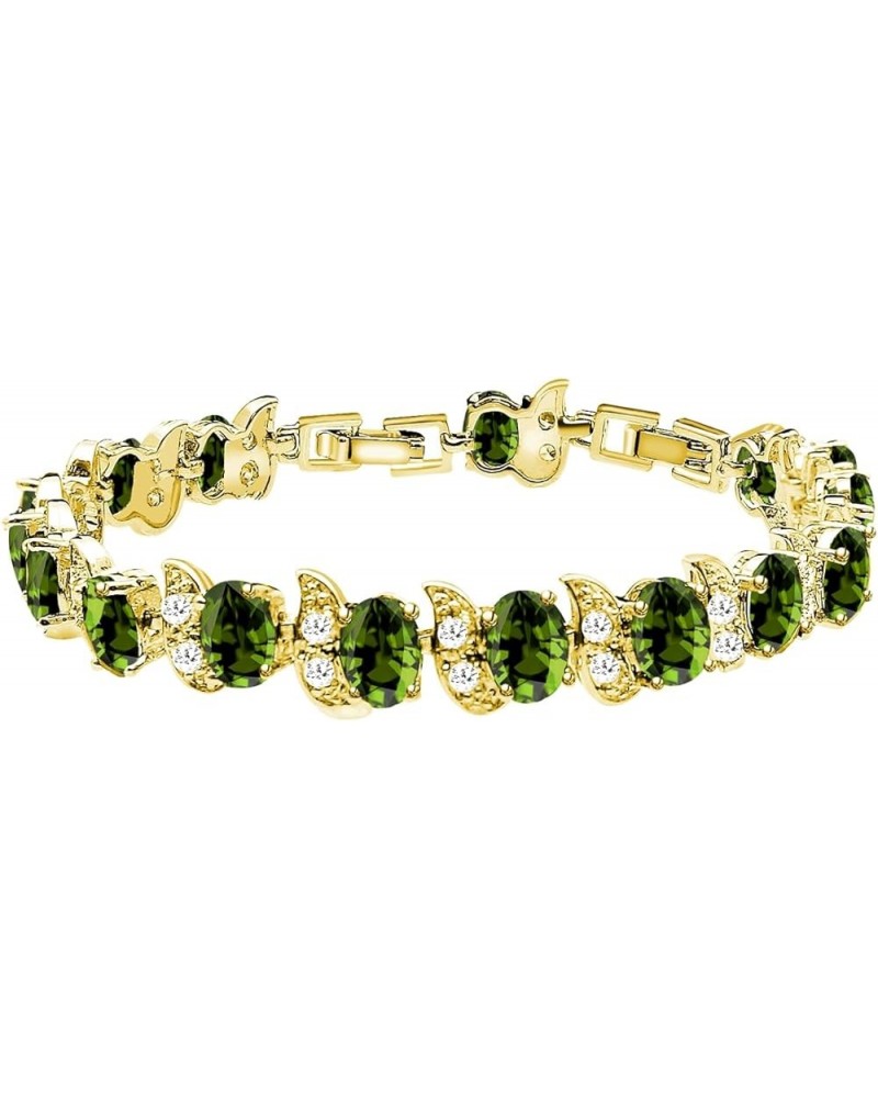 Fashion Tennis Bracelet Created Emerald White Gold Plated Charm Bracelet Gifts Jewelry for Women Gold-Olive Green $10.99 Brac...