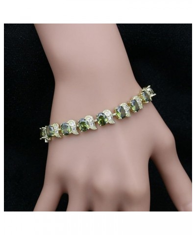 Fashion Tennis Bracelet Created Emerald White Gold Plated Charm Bracelet Gifts Jewelry for Women Gold-Olive Green $10.99 Brac...