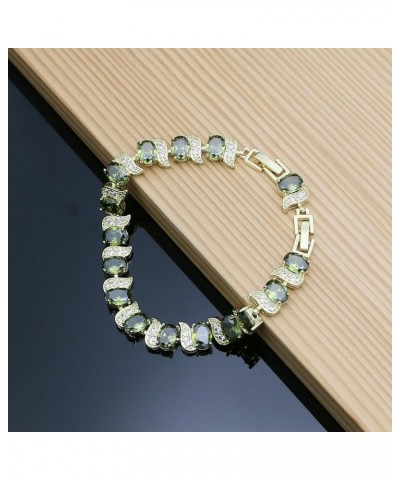 Fashion Tennis Bracelet Created Emerald White Gold Plated Charm Bracelet Gifts Jewelry for Women Gold-Olive Green $10.99 Brac...