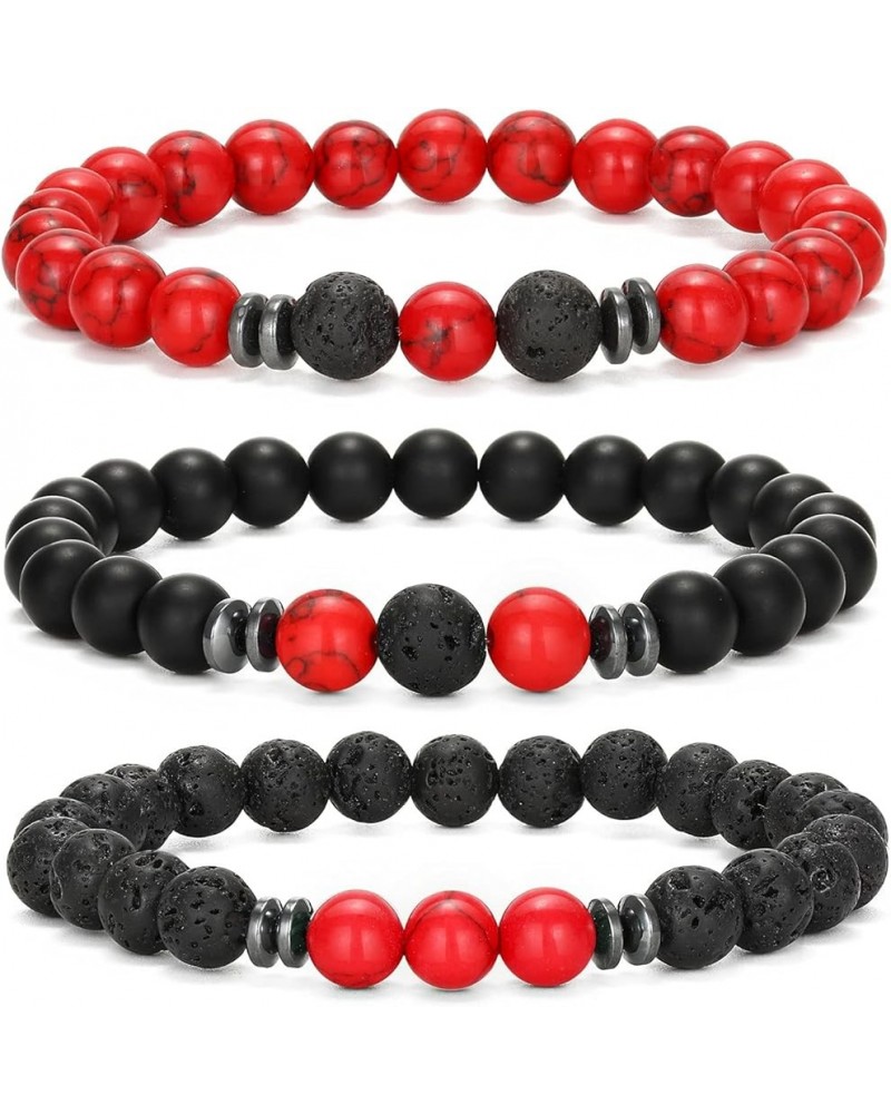 Mens Beaded Bracelets Matte Lava Rock Volcanic Stone Beads for Women Stretch Bracelet Fashion Jewelry Red Howlite $9.71 Brace...