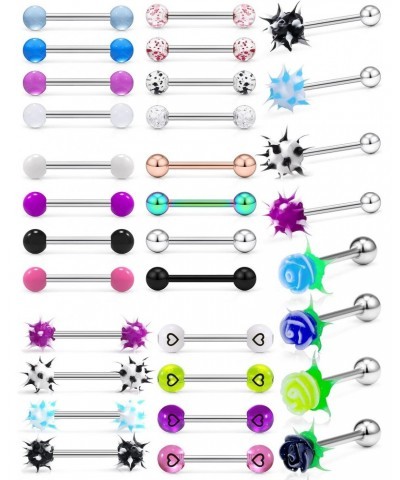 32Pcs Assorted Styles 14G Tongue Rings Stainless Steel Tongue Piercing Barbells Multicolor Long Tounge Piercing Jewelry for W...