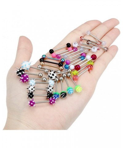 32Pcs Assorted Styles 14G Tongue Rings Stainless Steel Tongue Piercing Barbells Multicolor Long Tounge Piercing Jewelry for W...