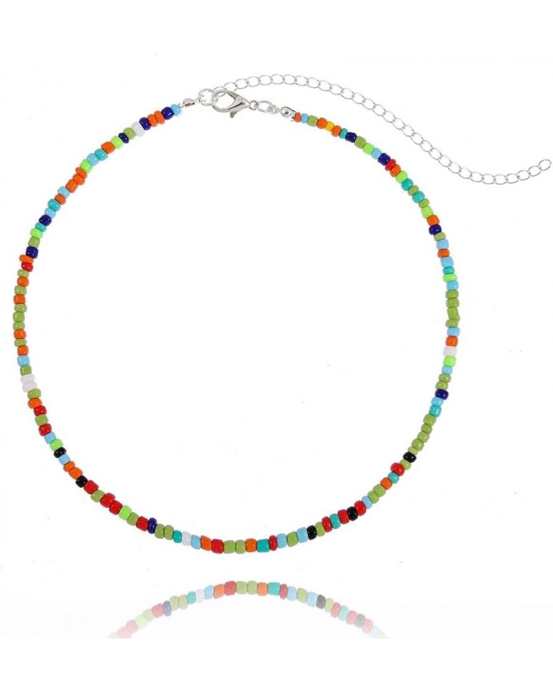 Boho Choker Necklace Chain Red Seed Rice Beaded Necklaces Jewelry for Women and Girls colorful 4 $6.96 Necklaces