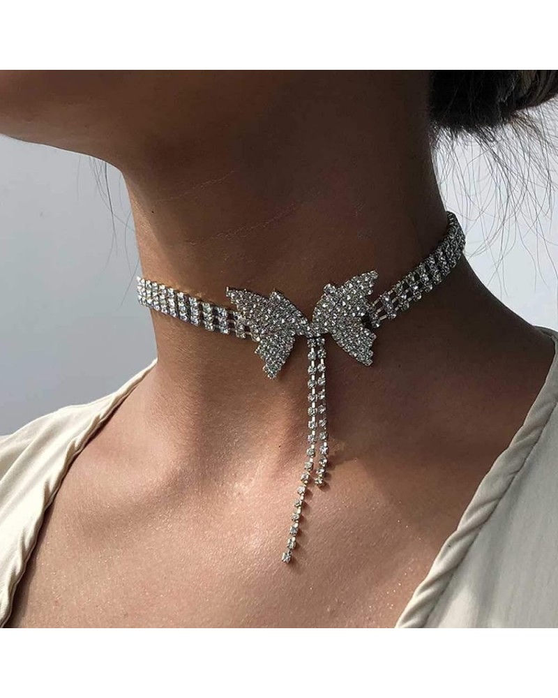 Rhinestone Bowknot Butterfly Star Necklace Sparkly Tassel Choker Crystal Tennis Chain Nightclub Party Jewelry for Women and G...