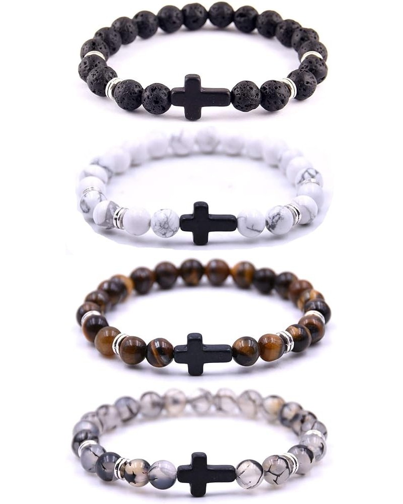 4PCS Cross Beads Bracelet for Men Women 8mm Healing Lava Stone Stretch Bracelets,7.5" … D:4Pcs a set $9.51 Bracelets