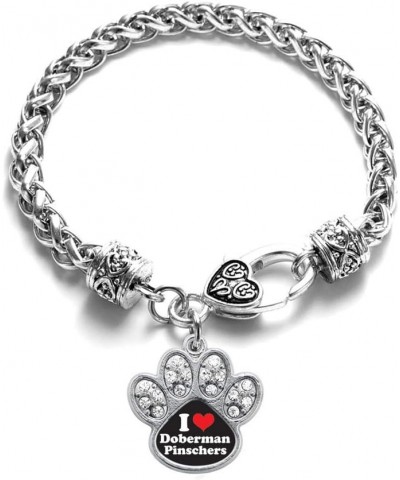 Silver Pave Paw Charm Bracelet with Cubic Zirconia Jewelry I Love Doberman Pinscher $11.59 Bracelets