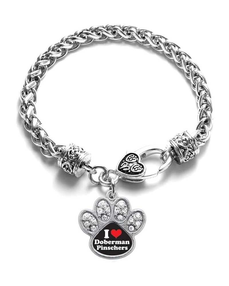 Silver Pave Paw Charm Bracelet with Cubic Zirconia Jewelry I Love Doberman Pinscher $11.59 Bracelets