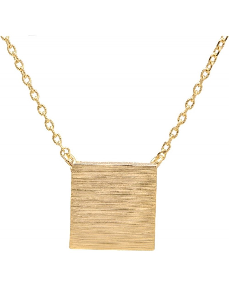 Handmade Brushed Metal Geometric Shape Disc Necklace Square-Gold $8.54 Necklaces